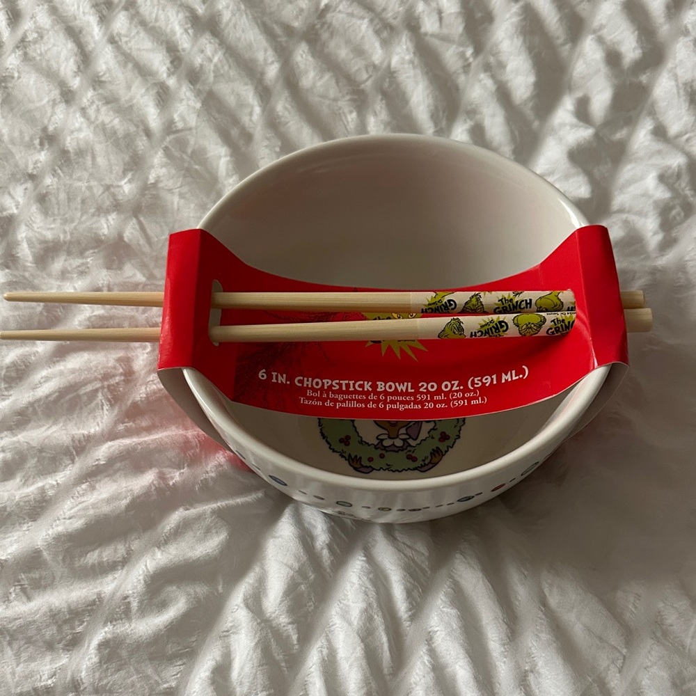 The Grinch White Ramen Bowl with Chopsticks